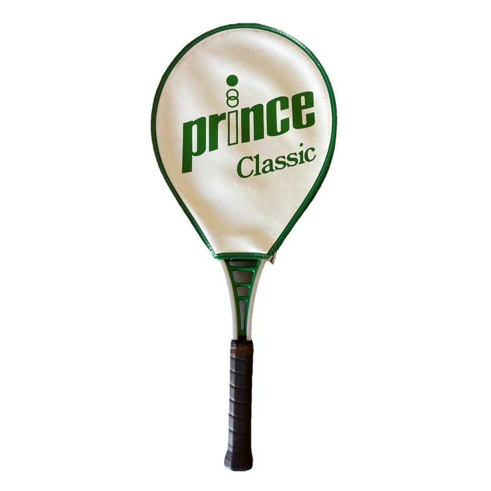 PRINCE CLASSIC GREEN ALUMINUM‎ TENNIS RACQUET 1982 WITH COVER VINTAGE Sports